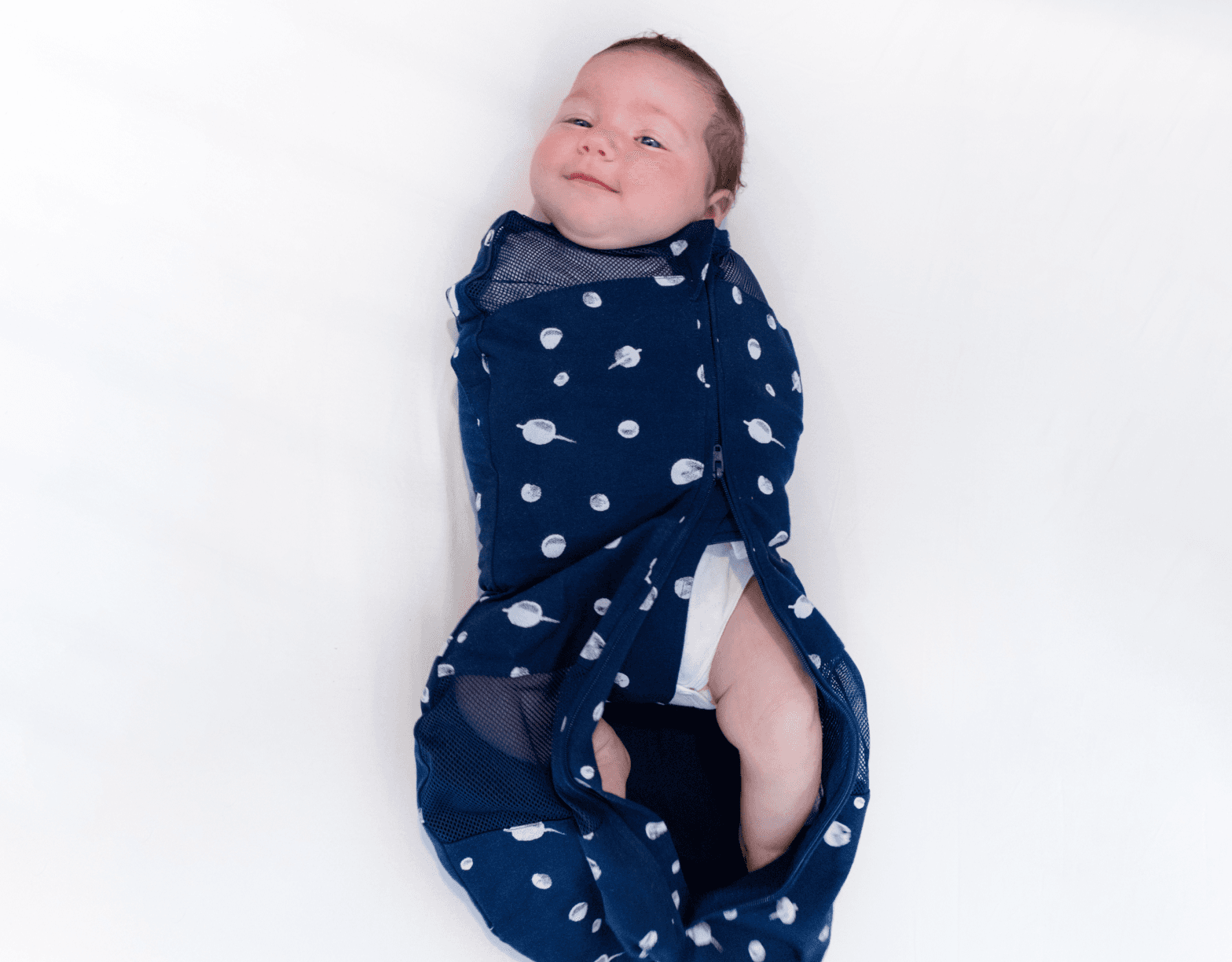 Baby in Speedy Two-Way Zip swaddle